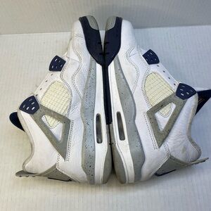 Jordan Air Jordan 4 Retro GS White Grey Navy Blue Leather Sneakers 6Y (No Laces)